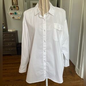 Studio Park (QVC) White Button-Down Shirt with Blue Side Stripes